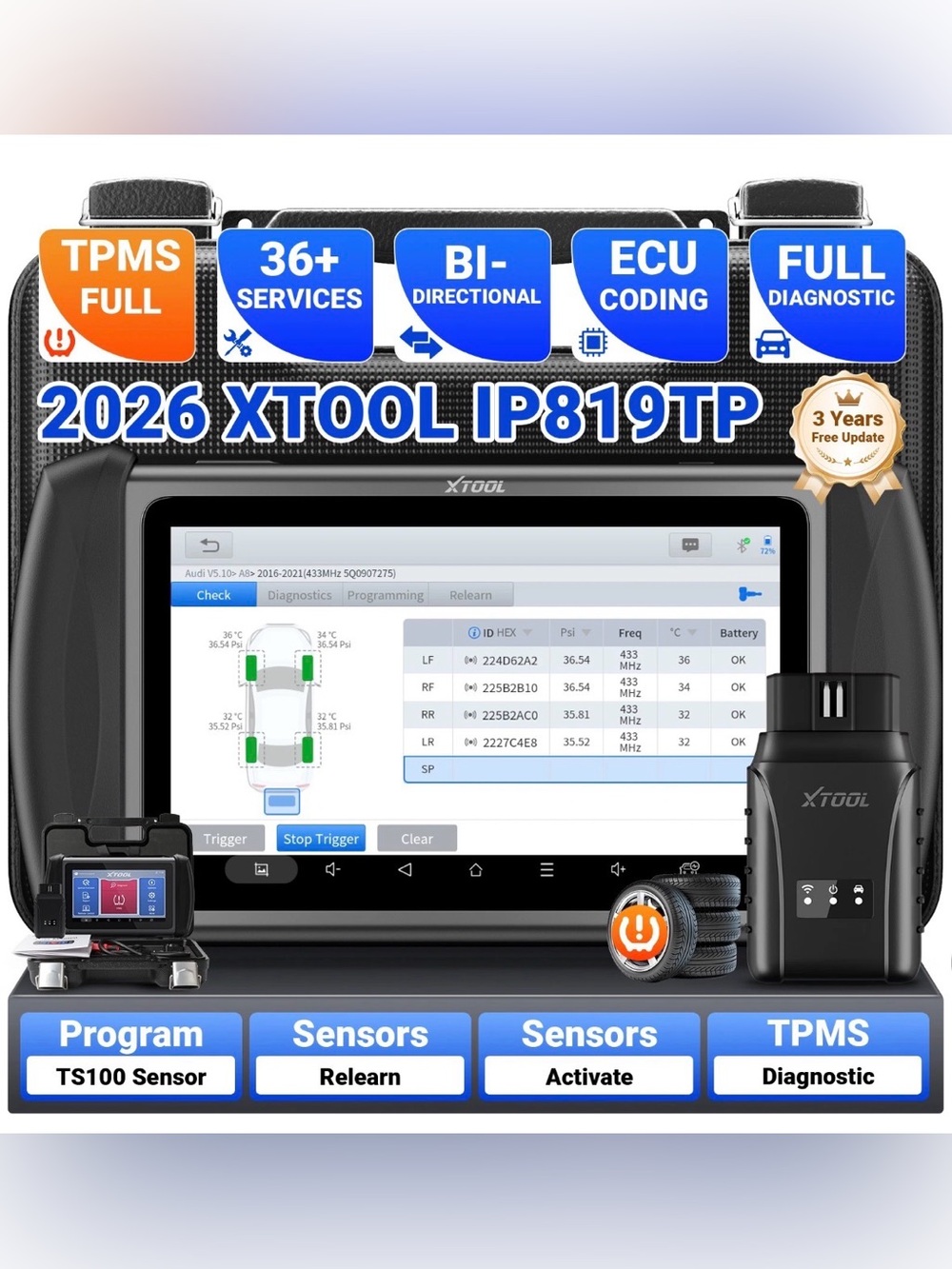 XTOOL IP819TP Car Bidirectional Diagnostic Tool OBD2 Scanner TPMS Programming
